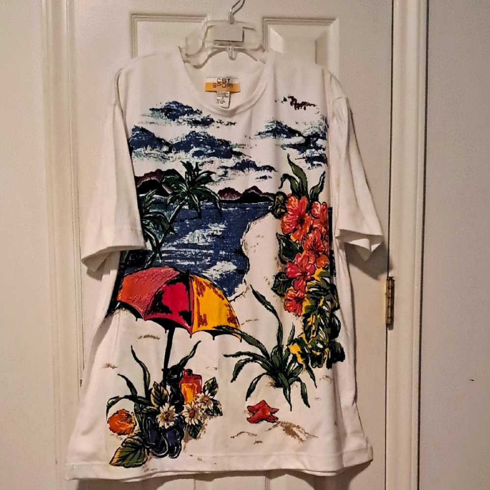 Colorful Beach Scene Graphic T-Shirt By CST Sport